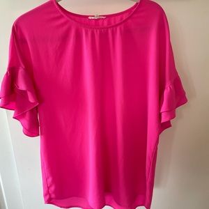 Hot Pink Ruffle Sleeve Blouse